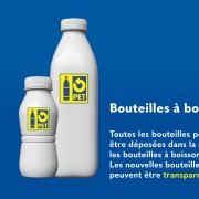 Repérez logo bleu et jaune de PET-Recycling Schweiz